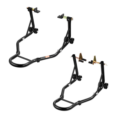 Motorcycle Stand Lift, 1100lbs Capacity Front Rear Combo Stand Lift, Front Wheel Dual-Fork Stand, Rear U+L Fork Swingarm Spool Stand, for Most Yamaha Honda Kawasaki Suzuki Motorcycles, Black