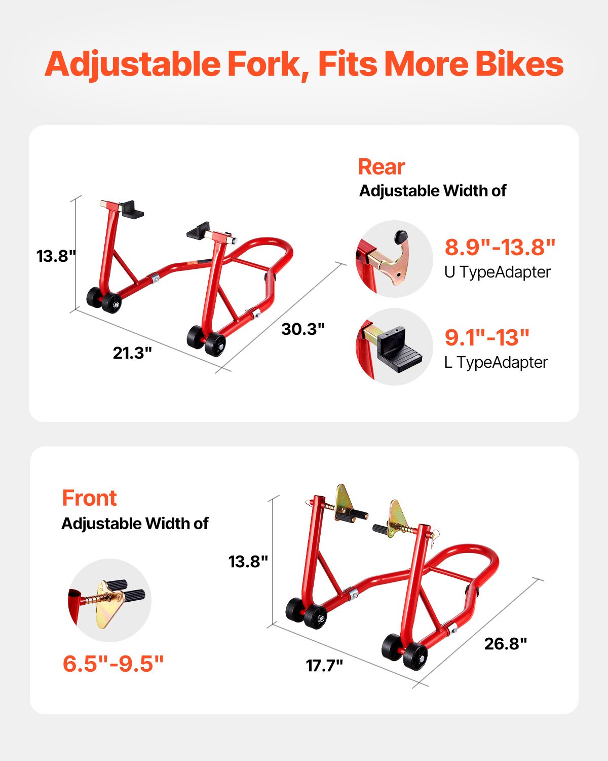 Motorcycle Stand Lift, 850lbs Capacity Front Rear Combo Stand Lift, Front Wheel Dual-Fork Stand, Rear U+L Fork Swingarm Spool Stand, for Most Yamaha Honda Kawasaki Suzuki Motorcycles, Red