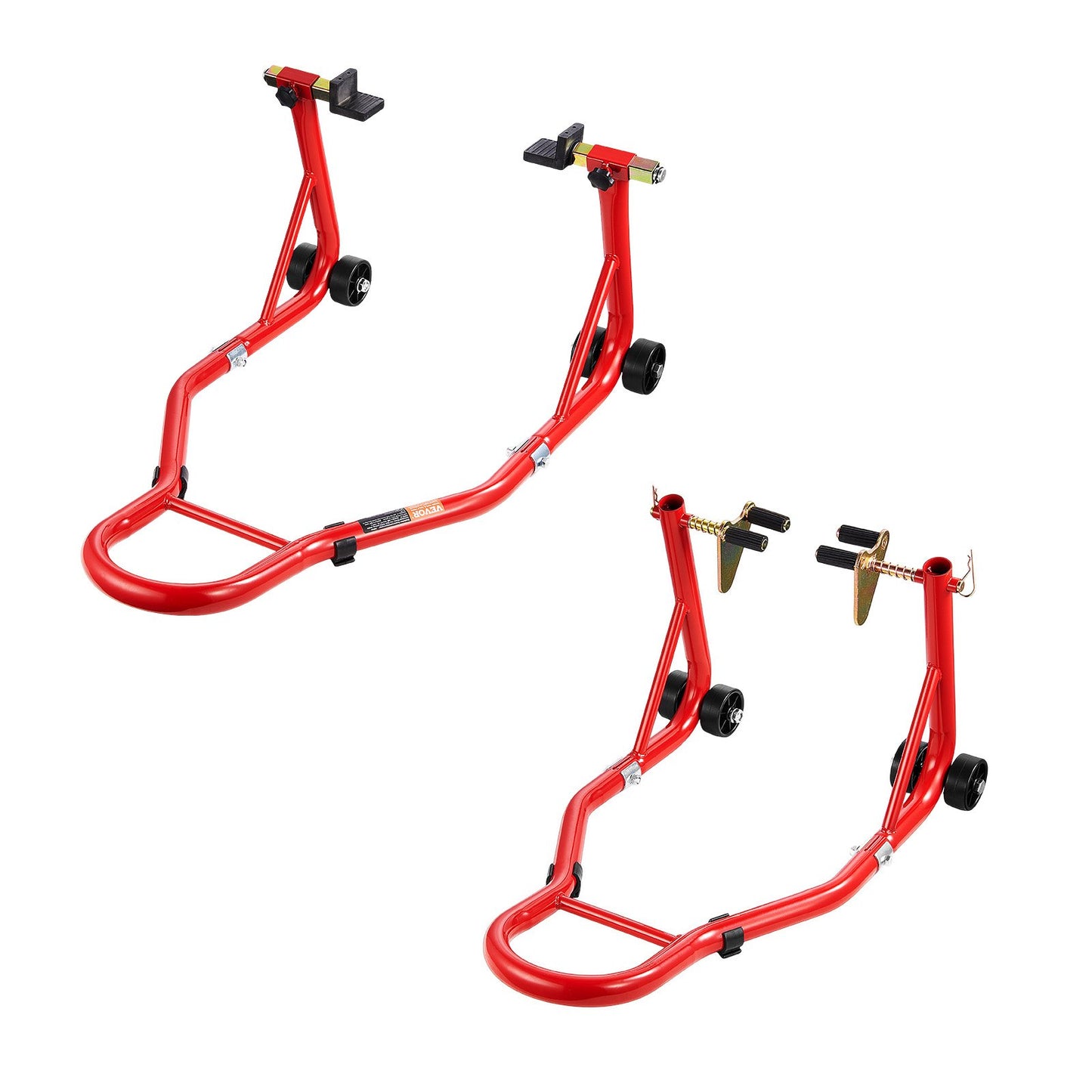 Motorcycle Stand Lift, 850lbs Capacity Front Rear Combo Stand Lift, Front Wheel Dual-Fork Stand, Rear U+L Fork Swingarm Spool Stand, for Most Yamaha Honda Kawasaki Suzuki Motorcycles, Red