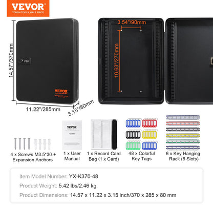 48-Key Cabinet, Key Safe with Combination & Key Lock, Digital Security Storage Box Steel Key Organizer with Adjustable Racks, 48 pcs Colorful Key Tags and A Record Card for School, Office, Hotel