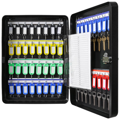 48-Key Cabinet, Key Safe with Combination & Key Lock, Digital Security Storage Box Steel Key Organizer with Adjustable Racks, 48 pcs Colorful Key Tags and A Record Card for School, Office, Hotel
