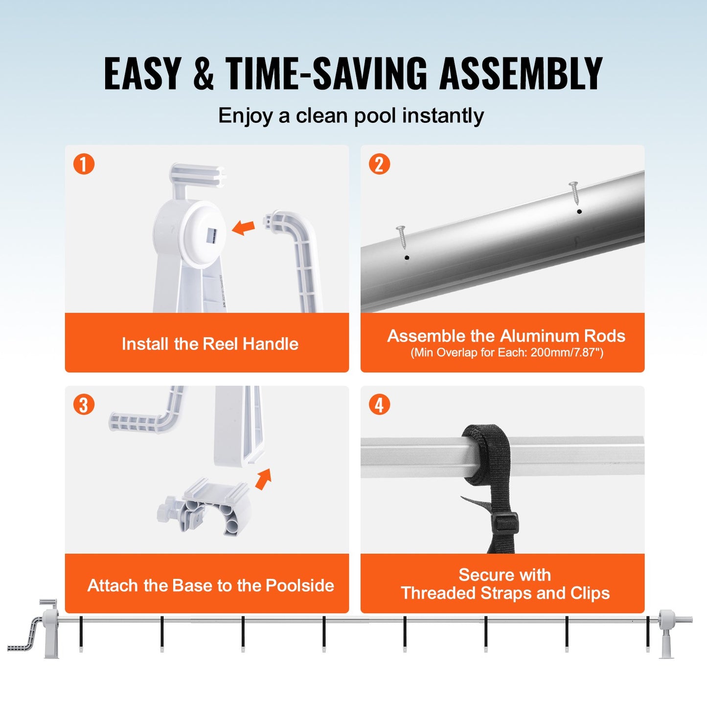 Poolabdeckungsaufroller, Aluminium-Solarabdeckungsaufroller 20 Fuß, Aufrollset für Aufstellpools, passend für Schwimmbecken mit einer Breite von 3-20 Fuß