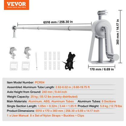 Poolabdeckungsaufroller, Aluminium-Solarabdeckungsaufroller 20 Fuß, Aufrollset für Aufstellpools, passend für Schwimmbecken mit einer Breite von 3-20 Fuß