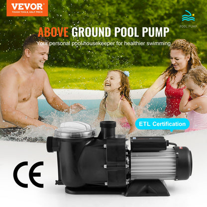 Above Ground Pool Pump, 1118W(1.5HP), 378 L/min((100 GPM) Max. Flow Single Speed Swimming Pool Pump, 220V 2850RPM 15M Max. Head Lift Pool Pump with Filter Basket, for Above Ground Pools Hot Tubs Spas, UL Certified