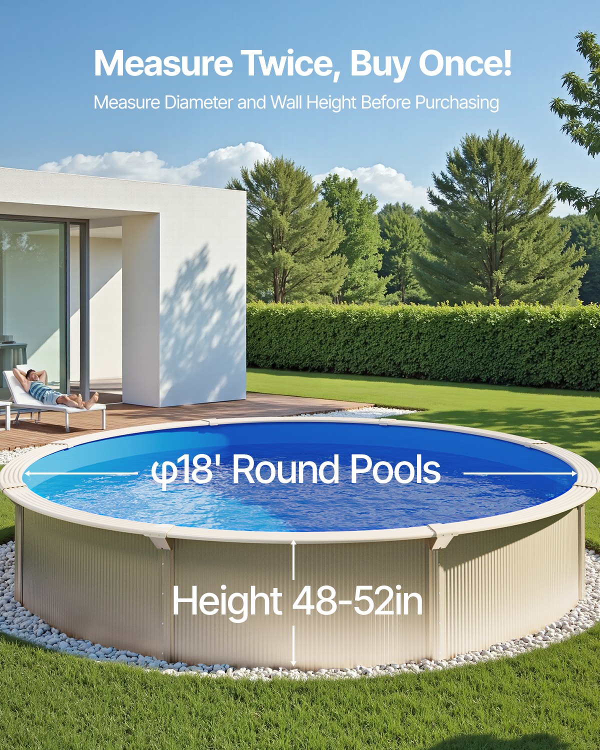 Pool Liner, 18ft Round Swimming Pool Liner, Standard Gauge, Long Lasting Vinyl Pool Liner, Overlap Style, Liner Replacement for 52in Wall Height Above Ground Swimming Pool, Solid Color