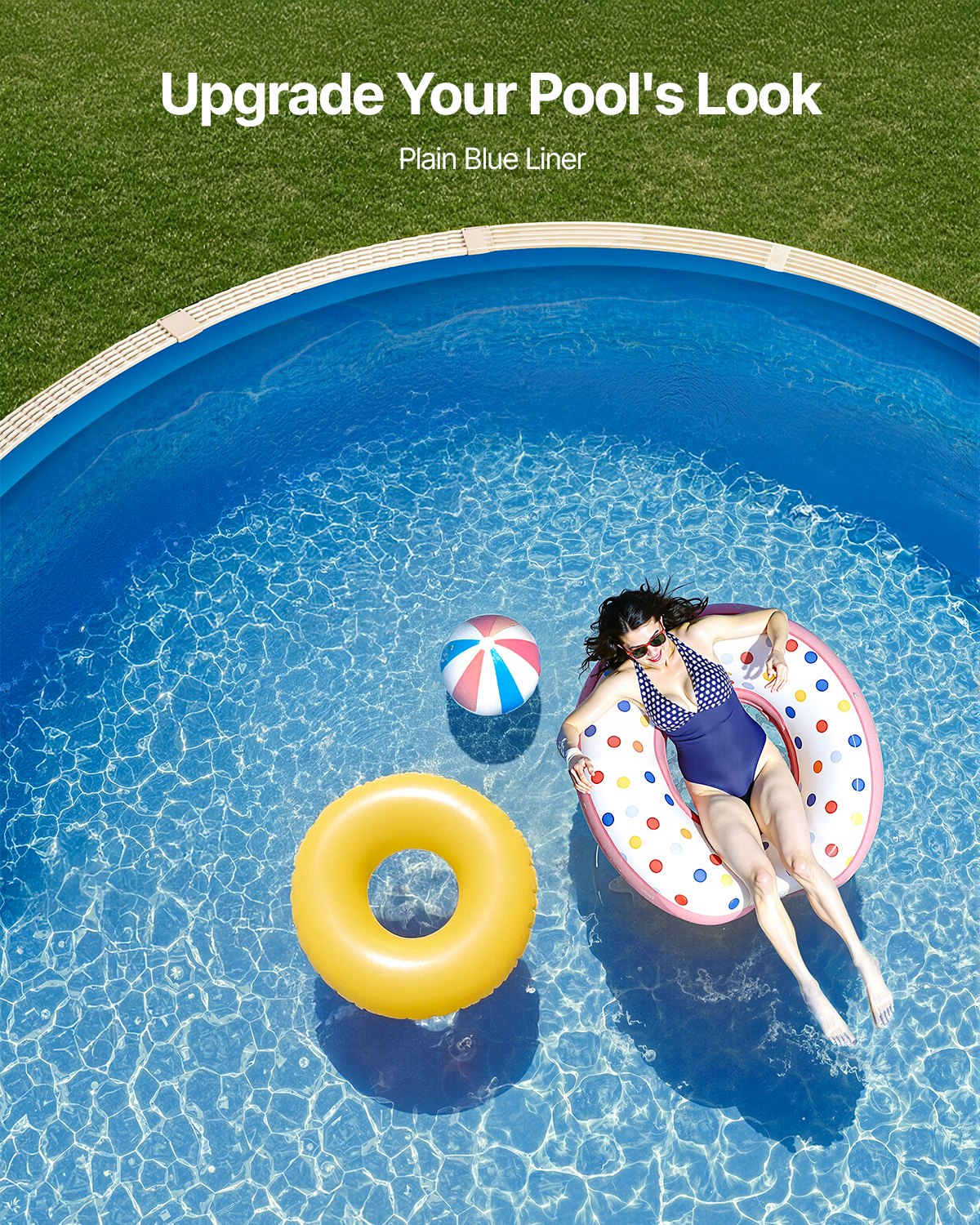 Pool Liner, 18ft Round Swimming Pool Liner, Standard Gauge, Long Lasting Vinyl Pool Liner, Overlap Style, Liner Replacement for 52in Wall Height Above Ground Swimming Pool, Solid Color