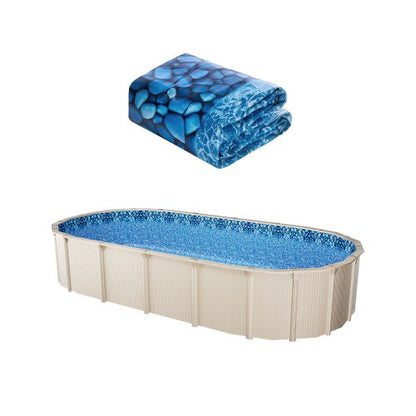 Ovale Poolfolie 12 x 24 Fuß, Überlappungs-Poolfolie für Aufstellpools, 48 ​​bis 54 Zoll Wandhöhe, strapazierfähige Poolfolie, Standard-Vinylstärke, für Aufstellpools mit Stahlwänden