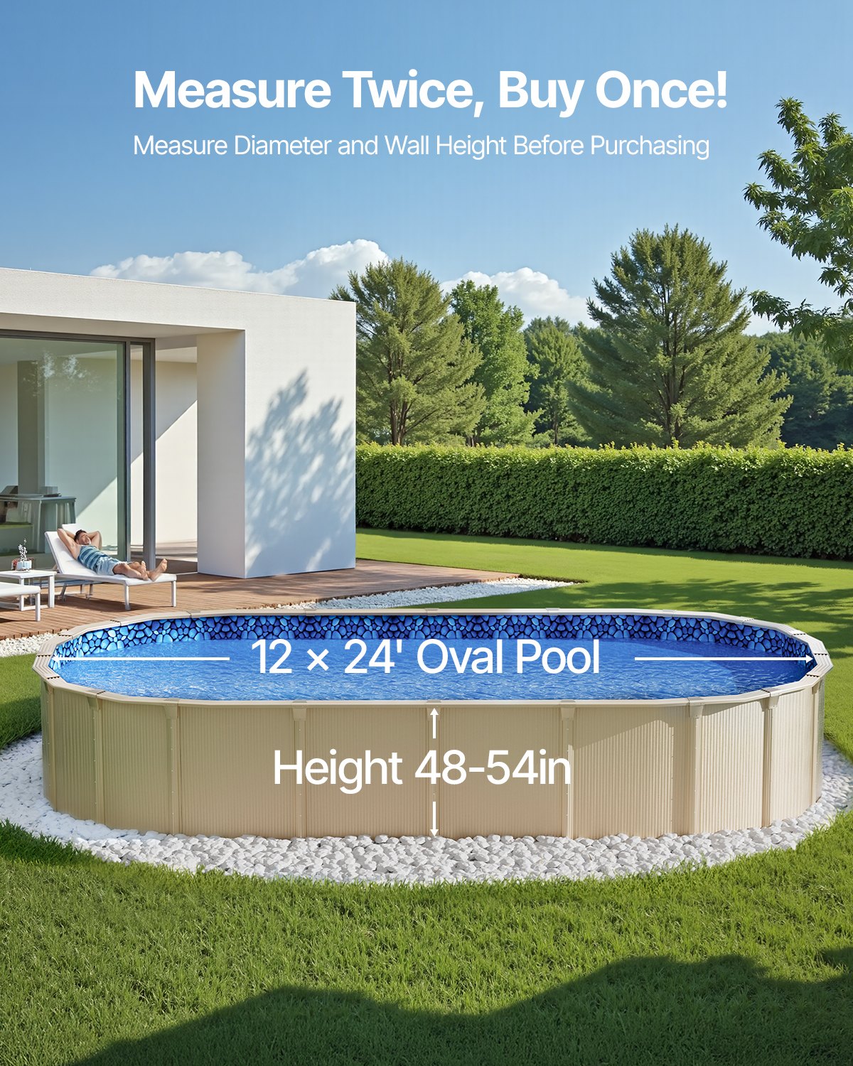 Ovale Poolfolie 12 x 24 Fuß, Überlappungs-Poolfolie für Aufstellpools, 48 ​​bis 54 Zoll Wandhöhe, strapazierfähige Poolfolie, Standard-Vinylstärke, für Aufstellpools mit Stahlwänden