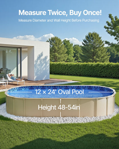 Ovale Poolfolie 12 x 24 Fuß, Überlappungs-Poolfolie für Aufstellpools, 48 ​​bis 54 Zoll Wandhöhe, strapazierfähige Poolfolie, Standard-Vinylstärke, für Aufstellpools mit Stahlwänden