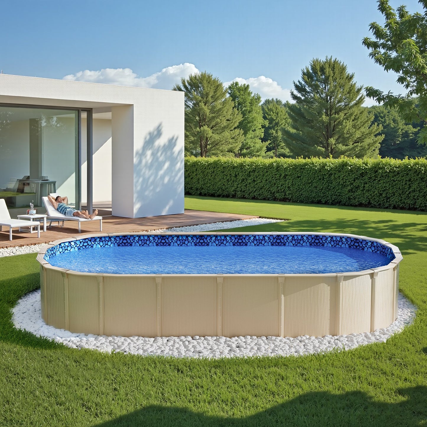 Ovale Poolfolie 12 x 24 Fuß, Überlappungs-Poolfolie für Aufstellpools, 48 ​​bis 54 Zoll Wandhöhe, strapazierfähige Poolfolie, Standard-Vinylstärke, für Aufstellpools mit Stahlwänden