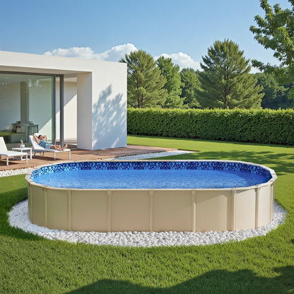 Ovale Poolfolie 12 x 24 Fuß, Überlappungs-Poolfolie für Aufstellpools, 48 ​​bis 54 Zoll Wandhöhe, strapazierfähige Poolfolie, Standard-Vinylstärke, für Aufstellpools mit Stahlwänden