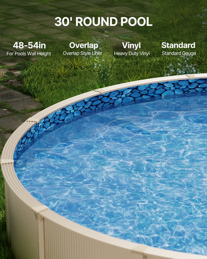 30-ft Round Above Ground Pool Liner, Overlap Pool Liners, Standard Gauge Vinyl, 48-to-54inch Wall Height, Designed for Steel Sided Above-Ground Swimming Pools