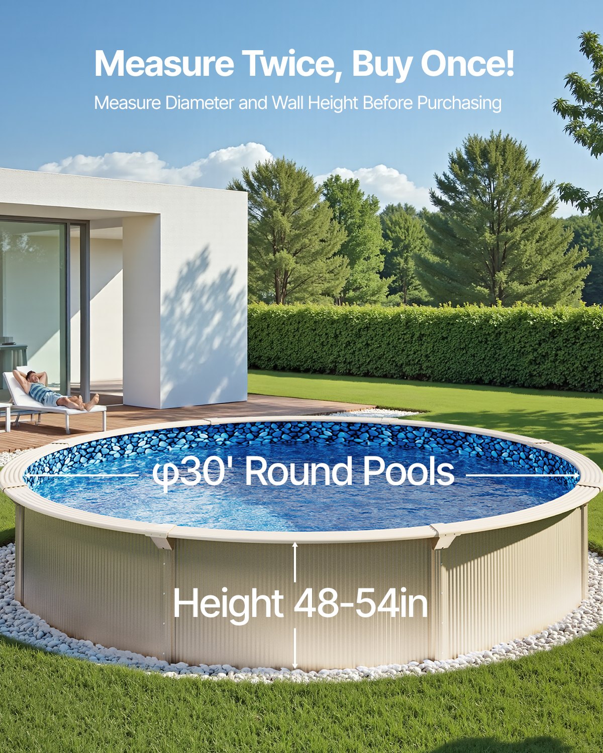30-ft Round Above Ground Pool Liner, Overlap Pool Liners, Standard Gauge Vinyl, 48-to-54inch Wall Height, Designed for Steel Sided Above-Ground Swimming Pools