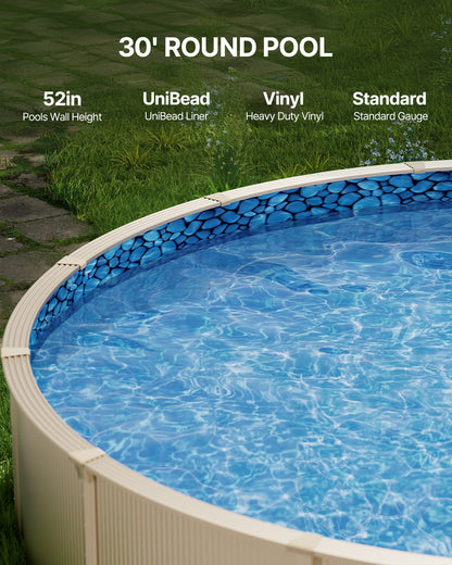 Pool Liner, 30ft Round Pool Liner, Uinbead Style, Durable Vinyl Pool Liner, Standard Gauge, 52in Wall Height, Pool Liner Replacement for Steel Sided Above-Ground Swimming Pools