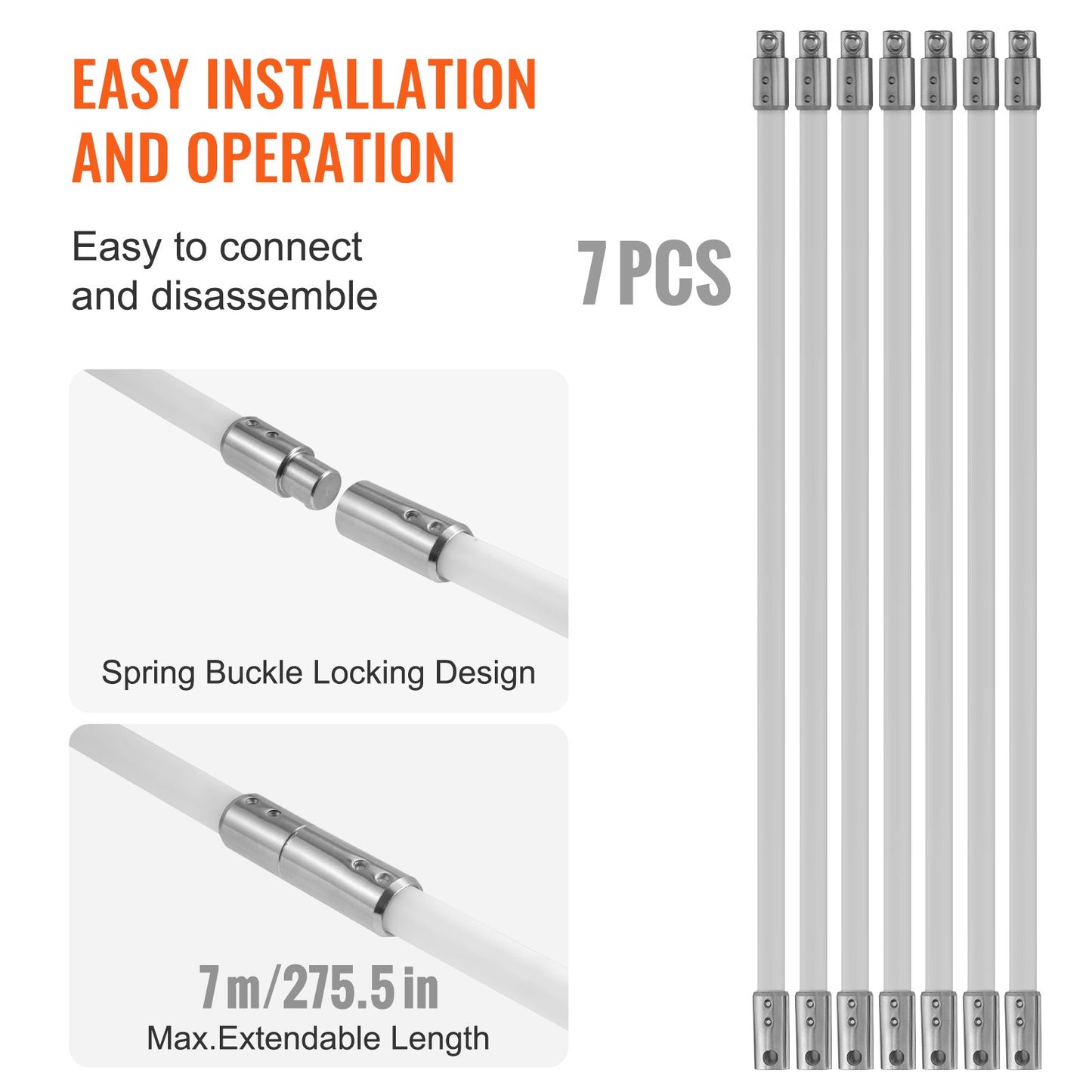 7 m Chimney Sweep Kit, w/ 7 Reinforced Nylon Flexible Rods, Ergonomic Chimney Cleaning Brush, 360-Degree Brush Chimney Cleaner, Rich Accessories for Fireplace Flue Home Use Fits most Pipes