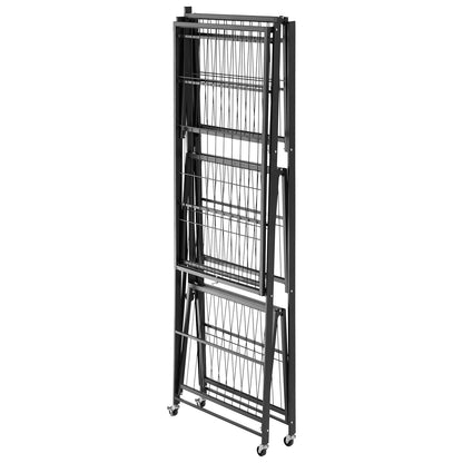 4-Tier Foldable Storage Shelf, 36W x 21D x 60H Inch Folding Metal Rack Shelving Unit, No Assembly Organizer Shelf with 5 Wheels & 4 Hooks for Pantry, Kitchen, Garage, Basement, Black