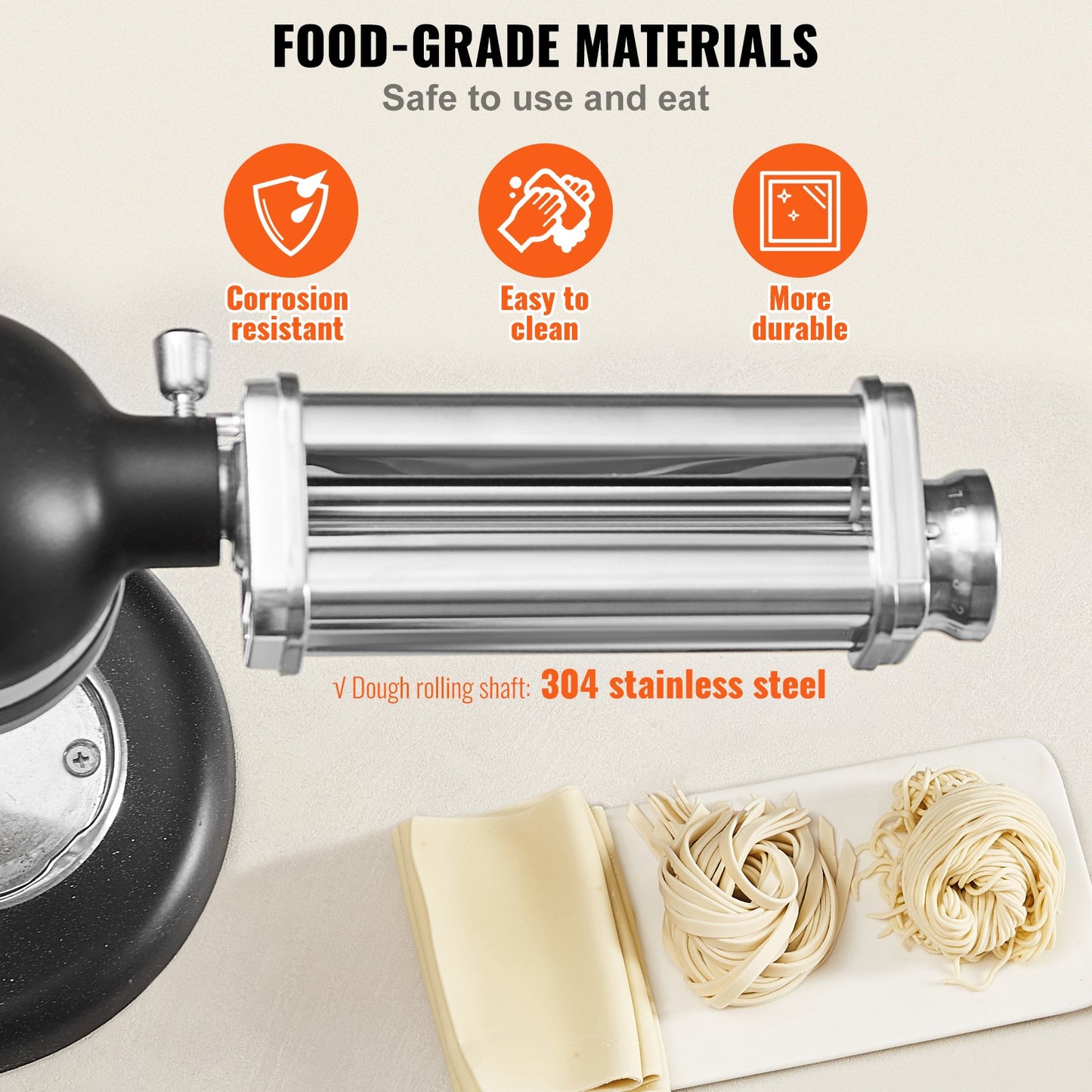 Pasta Attachment for KitchenAid Stand Mixer, Stainless Steel Pasta Sheet Roller Attachment, Pasta Maker Machine Accessory with 8 Adjustable Thickness Knob, KitchenAid Pasta Attachment by