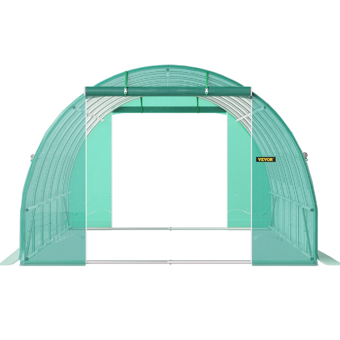 Walk-in Tunnel Greenhouse, 609.6 x 304.8 x 213.4 cm Portable Plant Hot House w/ Galvanized Steel Hoops, 3 Top Beams, 4 Diagonal Poles, 2 Zippered Doors & 12 Roll-up Windows, Green