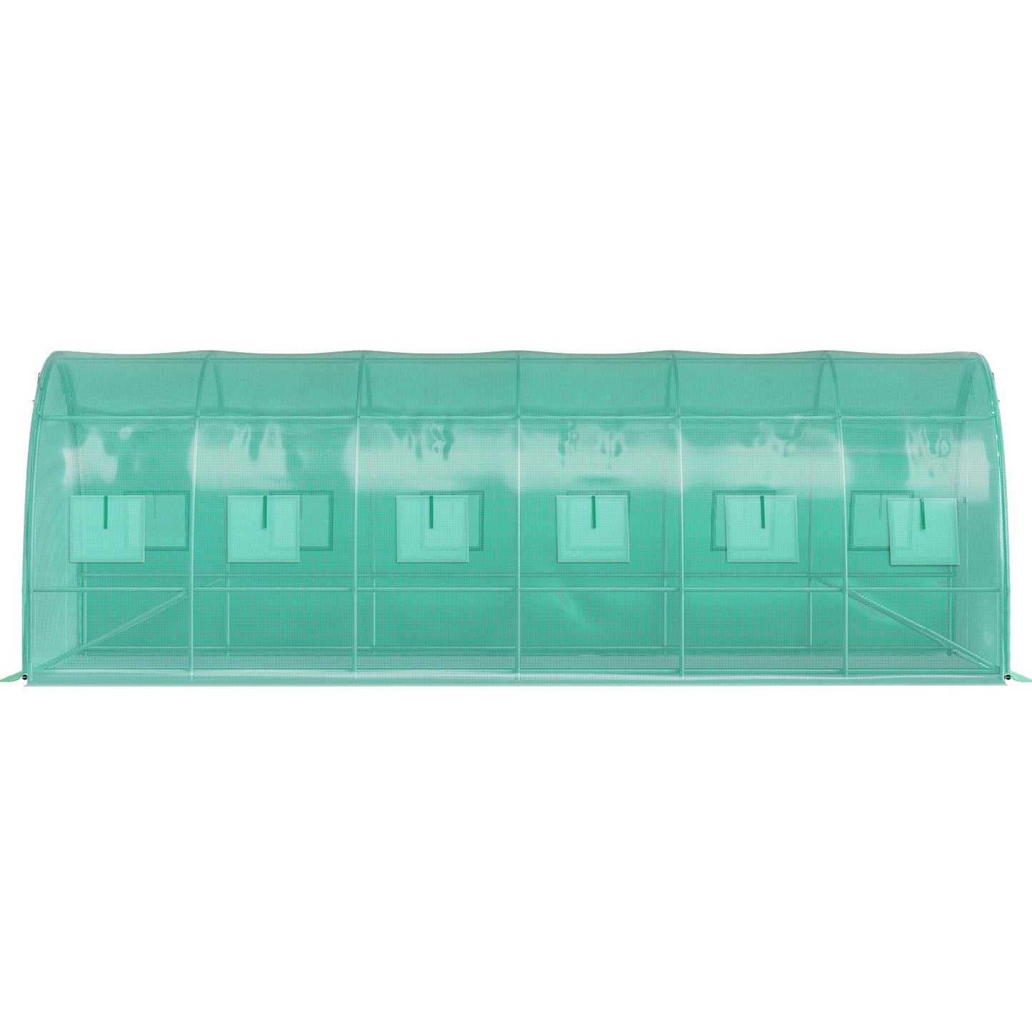 Walk-in Tunnel Greenhouse, 609.6 x 304.8 x 213.4 cm Portable Plant Hot House w/ Galvanized Steel Hoops, 3 Top Beams, 4 Diagonal Poles, 2 Zippered Doors & 12 Roll-up Windows, Green