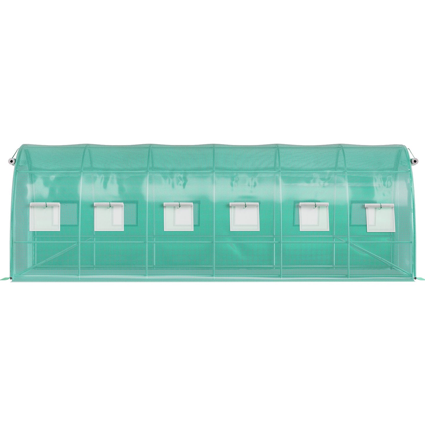 Walk-in Tunnel Greenhouse, 609.6 x 304.8 x 213.4 cm Portable Plant Hot House w/ Galvanized Steel Hoops, 3 Top Beams, 4 Diagonal Poles, 2 Zippered Doors & 12 Roll-up Windows, Green