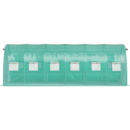 Walk-in Tunnel Greenhouse, 609.6 x 304.8 x 213.4 cm Portable Plant Hot House w/ Galvanized Steel Hoops, 3 Top Beams, 4 Diagonal Poles, 2 Zippered Doors & 12 Roll-up Windows, Green