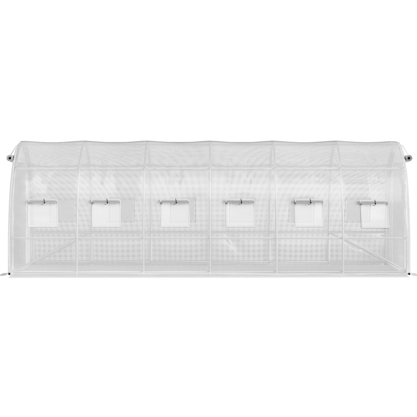 Walk-in Tunnel Greenhouse, 609.6 x 304.8 x 213.4 cm Portable Plant Hot House w/ Galvanized Steel Hoops, 3 Top Beams, 4 Diagonal Poles, 2 Zippered Doors & 12 Roll-up Windows, White