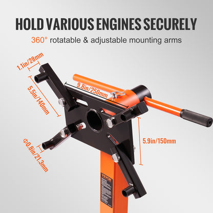 Engine Stand, 1300 LBS Rotating Engine Stand with 360 Degree Adjustable Head, Steel Engine Block Stand with Tray, 4-Caster, 4 Adjustable Arms, for Vehicle Maintenance