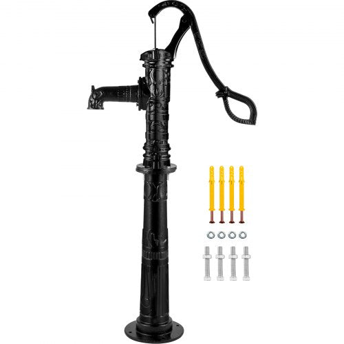 Hand Water Pump with Stand, 40 x 23.9 x 135 cm(15.7 x 9.4 x 53.1 inch) Pitcher Pump & 66 cm(26 inch) Pump Stand with Pre-set 12.7 mm(1/2") Holes for Easy Installation, Rustic Cast Iron Well Pump for Yard, Garden, Farm Irrigation,Black