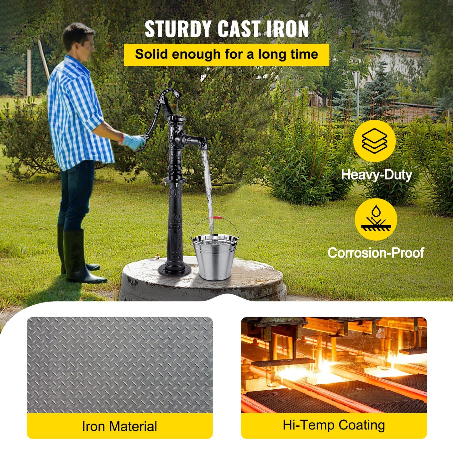 Handpumpe mit Ständer, 15,7 x 9,4 x 53,1 cm, kann eine Pumpe und 26 Pumpenpumpen mit stabiler 1/2-Zoll-Hülse für die gesamte Installation sein, rustikale Brunnenpumpe für Garten, Garten, Gartenbenutzung, Schwarz