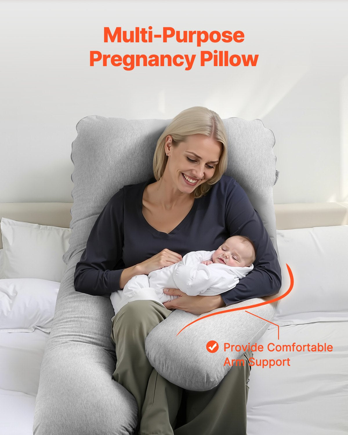 Pregnancy Pillow, U-Shaped Full Body Maternity Pillow for Pregnant Women, Soft and Breathable Pregnant Support Pillows with Removable & Washable Cover, Perfect for Back, Belly, Hip, Legs Relief