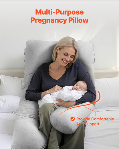 Pregnancy Pillow, U-Shaped Full Body Maternity Pillow for Pregnant Women, Soft and Breathable Pregnant Support Pillows with Removable & Washable Cover, Perfect for Back, Belly, Hip, Legs Relief