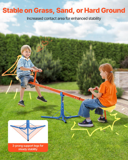 Kids Seesaw, 45.4 kg Load Capacity per Seat, Sit and Spin Teeter Totter with 3-prong Support Legs, Kids Outdoor Playground Equipment, Swiveling 360 Degrees Rotating for Children Aged 3+