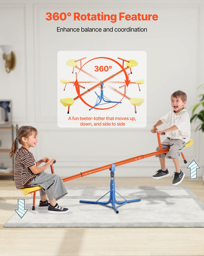 Kids Seesaw, 45.4 kg Load Capacity per Seat, Sit and Spin Teeter Totter with 3-prong Support Legs, Kids Outdoor Playground Equipment, Swiveling 360 Degrees Rotating for Children Aged 3+