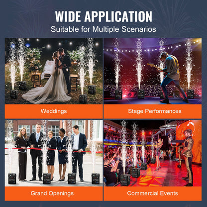 Cold Spark Machine, 4 Pack 500W Output Fireworks Controllers, 6.6-13ft Adjustable Height, with Advanced DMX System,LED Screen,Portable Handle, Aluminum Alloy for Stage DJ Wedding Event,Party