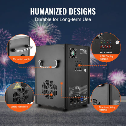 Cold Spark Machine, 700W Output Fireworks Controller, 6.6-16.4ft Adjustable Height, with Advanced DMX System,LED Screen,Portable Handle,HeavyDuty Aluminum Alloy for Stage DJ Wedding Event,Party