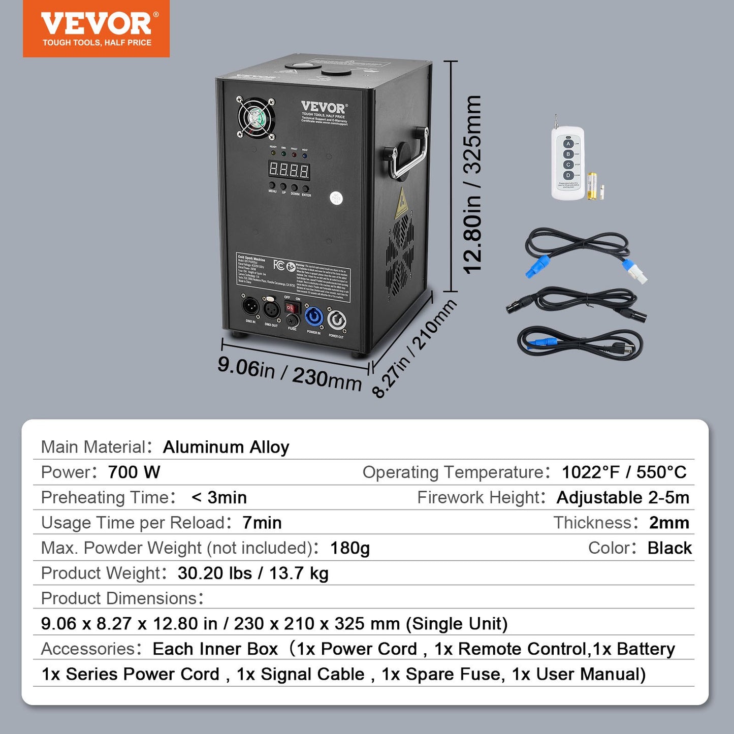 Cold Spark Machine, 2 Pack 700W Output Fireworks Controllers, 6.6-16.4ft Adjustable Height, with Advanced DMX System,LED Screen,Portable Handle, Aluminum Alloy for Stage DJ Wedding Event,Party