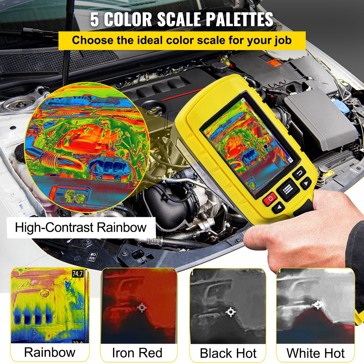 Thermal Imaging Camera, 60x60 (3600 Pixels) IR Resolution Infrared Camera with 7.1 cm Color Display Screen, Built-in SD Card and Li-ion Battery, for HVAC, Electrical system Automatic Detect