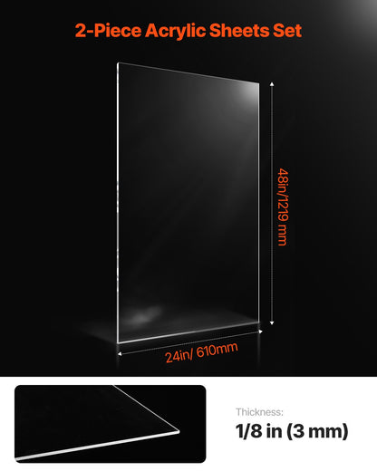 Plexiglass Acrylic Sheets, 2-Pack Plastic Sheet, 24 x 48 Inch 1/8 Inch Thick Clear Plastic Cast Transparent Glass for Crafting Projects, Replacement Picture Frame Glass, DIY Display, Easy to Cut