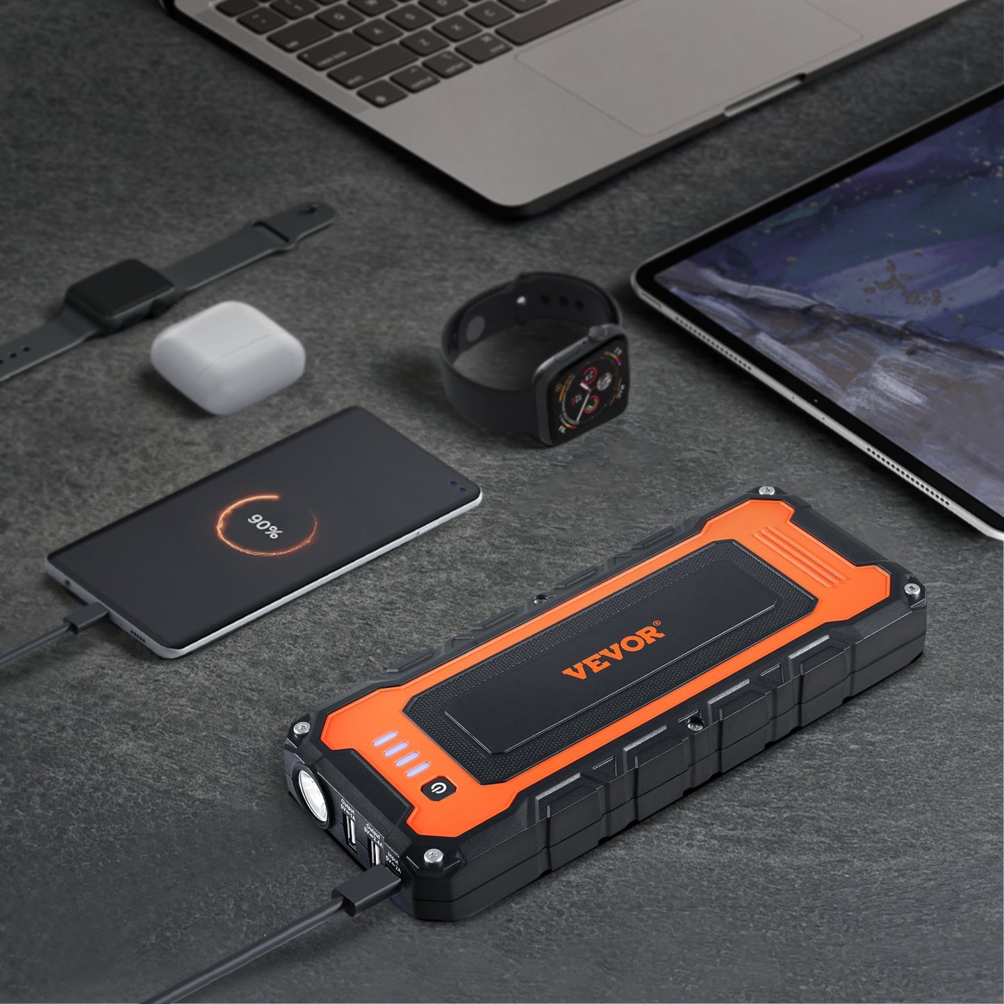 Jump Starter, 3000A Peak, Car Battery Starter Power Pack, Portable Battery Booster with Air Compressor, Jumper Cables, LCD Display and LED Light, 59.2Wh Lithium Jump Box for up to 10L Gas/8L Diesel Engines