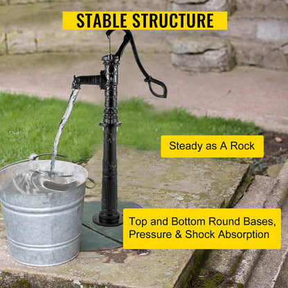 Antique Hand Water Pump Stand Pitcher Pump Stand Cast Iron Well Pump Stand with Pre-set 13 mm(0.5") Holes for Easy Installation Old Fashion Pitcher Hand Pump Stand for Home Yard Pond Garden Outdoors Bl