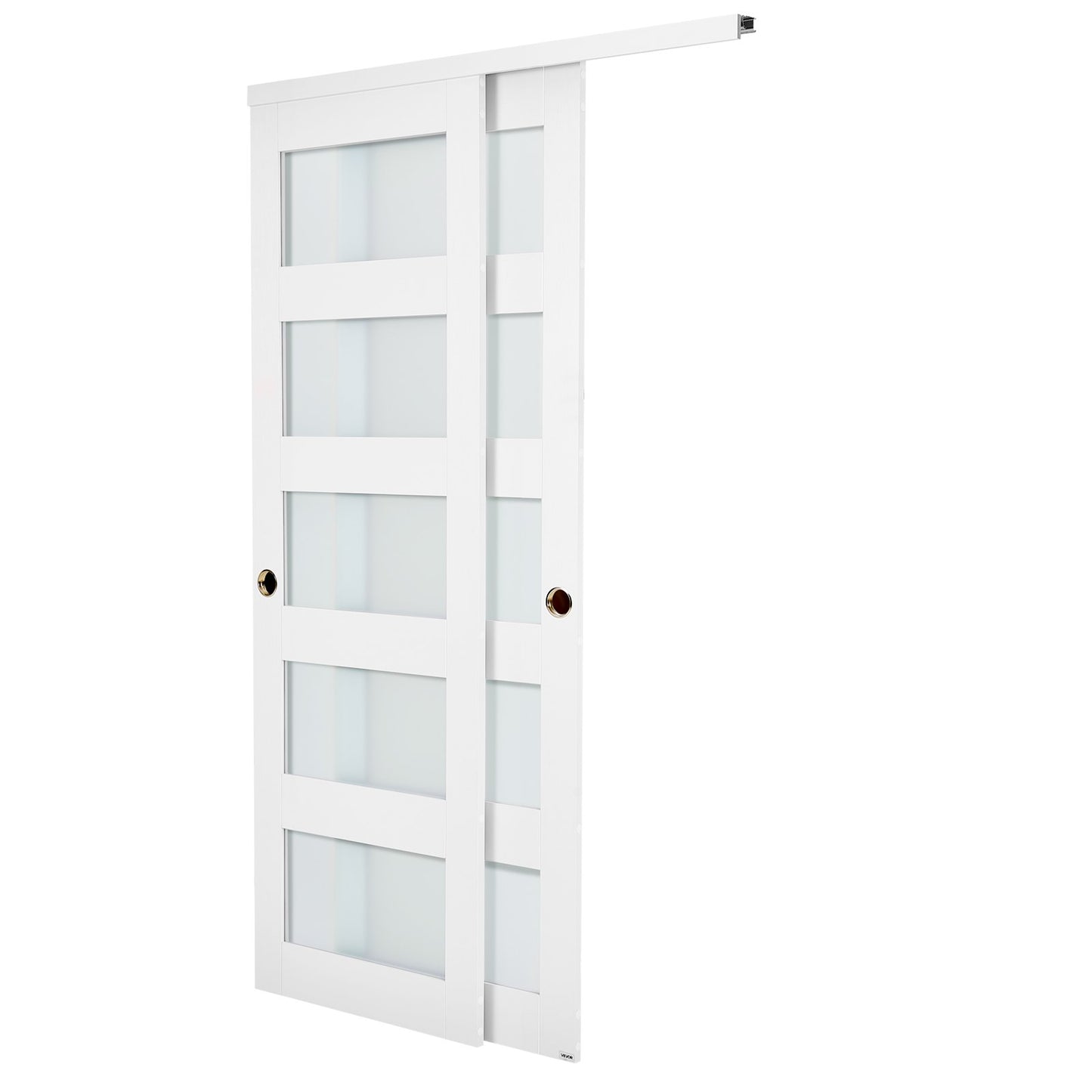 Sliding Closet Door, 1219mm (Double 635mm) x 2032 mm, 5-Lite Frosted Glass Bypass Sliding Doors with Hardware Kit, Solid Wood & MDF Slab with Waterproof PVC Surface for Closets Bedrooms