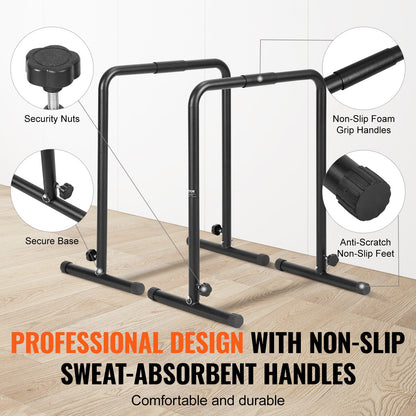 Dip Bars, 440 lbs Capacity, Heave Duty Dip Stand Station with Adjustable Height, Fitness Workout Dip Bar Station Stabilizer Parallette Push Up Stand, Parallel Bars for Strength Training Home Gym