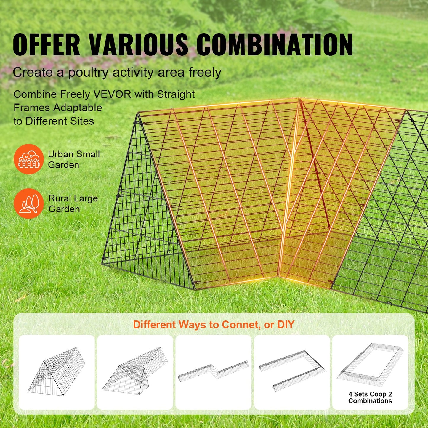 Chicken Tunnels, 236.2 x 157.5 x 24.2 inch(LxWxH) Chicken Tunnels for Yard, Portable Chicken Tunnels for Outside with Corner Frames, 2 Sets, Suitable for Chickens, Ducks, Rabbits