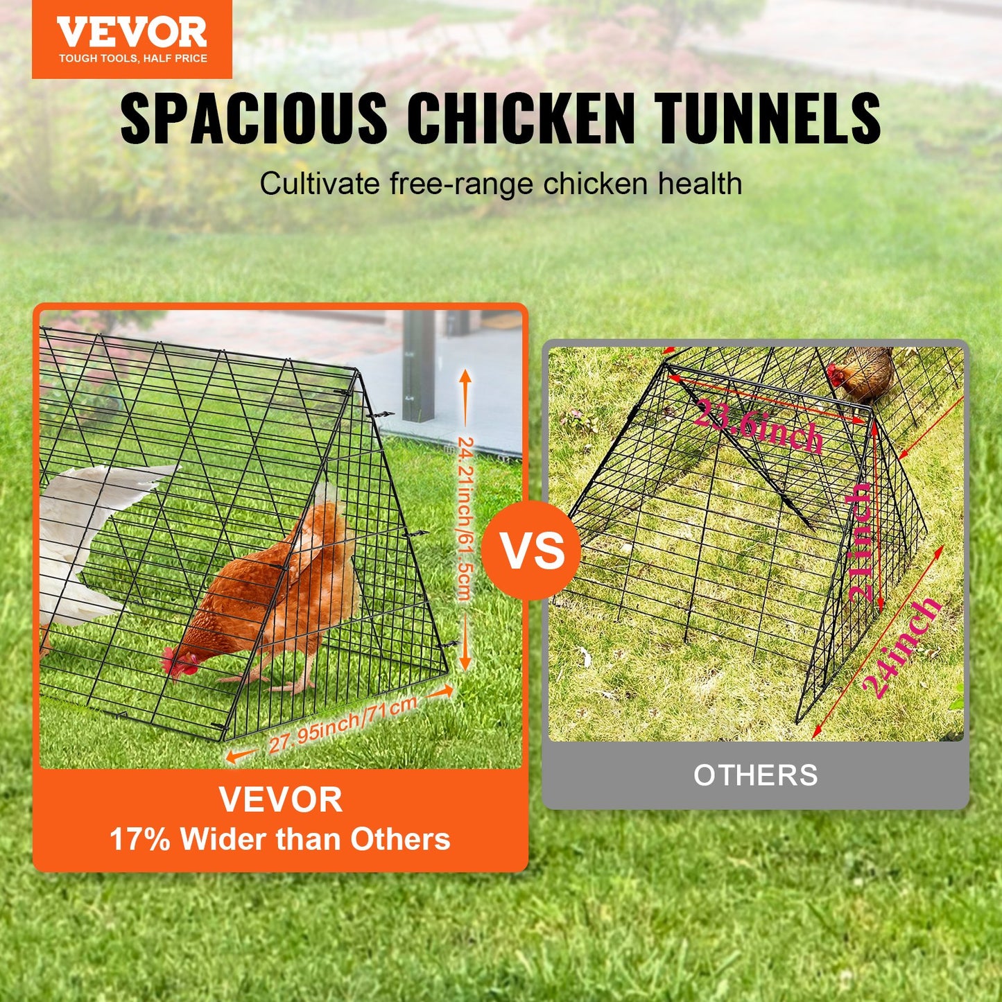 Chicken Tunnels, 287 x 78.7 x 24.2 inch(LxWxH) Chicken Tunnels for Yard, Portable Chicken Tunnels for Outside with Corner Frames, 2 Sets, Suitable for Chickens, Ducks, Rabbits