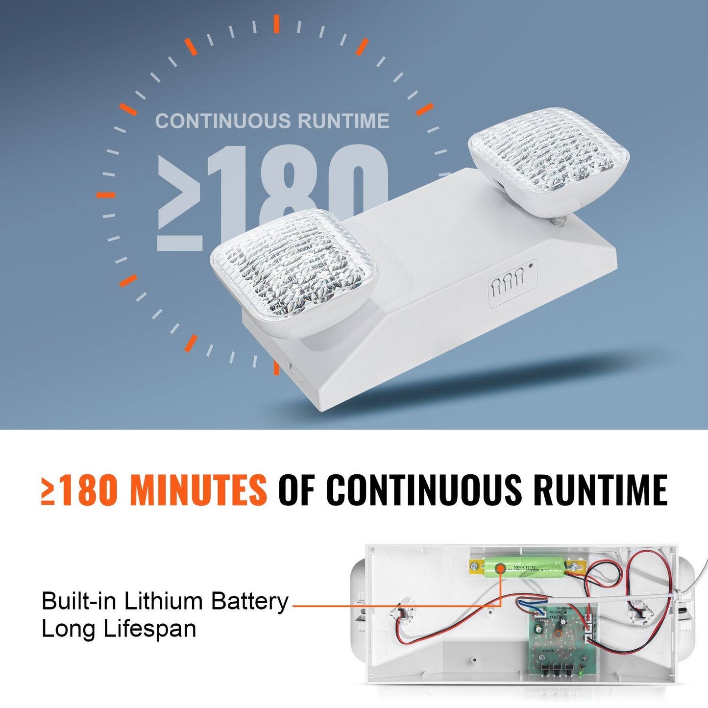 12er-Pack gewerbliche Notleuchten, 3 W, weiße LED-Notausgangsleuchten mit 180 Minuten Notstromversorgung, verstellbarer 2-LED-Quadratkopf, Decken- oder Wandmontage für Stromausfälle in Unternehmen