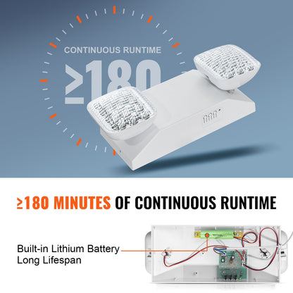 12er-Pack gewerbliche Notleuchten, 3 W, weiße LED-Notausgangsleuchten mit 180 Minuten Notstromversorgung, verstellbarer 2-LED-Quadratkopf, Decken- oder Wandmontage für Stromausfälle in Unternehmen