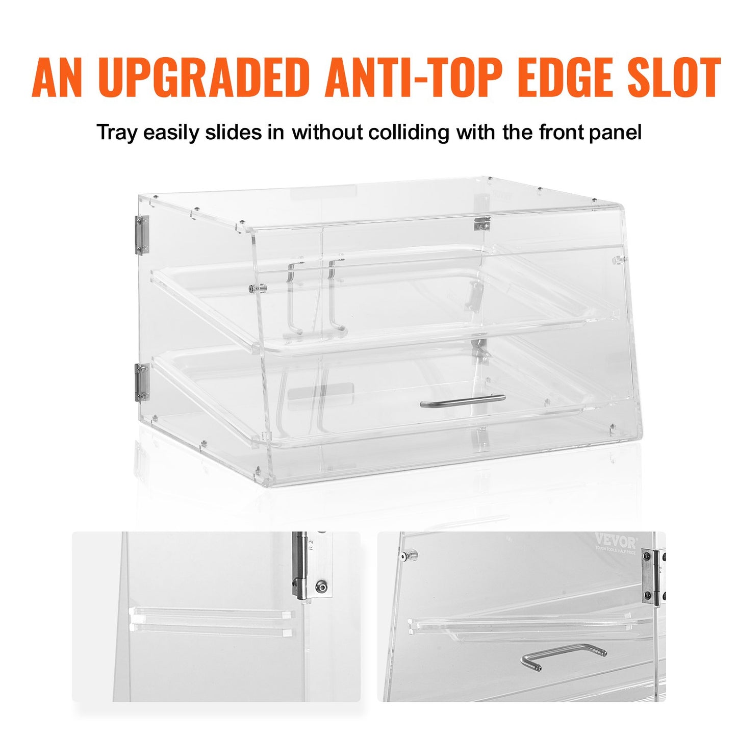 Pastry Display Case, 2-Tier Commercial Countertop Bakery Display Case, Acrylic Display Box with Rear Door Access & Removable Shelves, Keep Fresh for Donut Bagels Cake Cookie, 52.6 x 33.5 x 30.2 cm