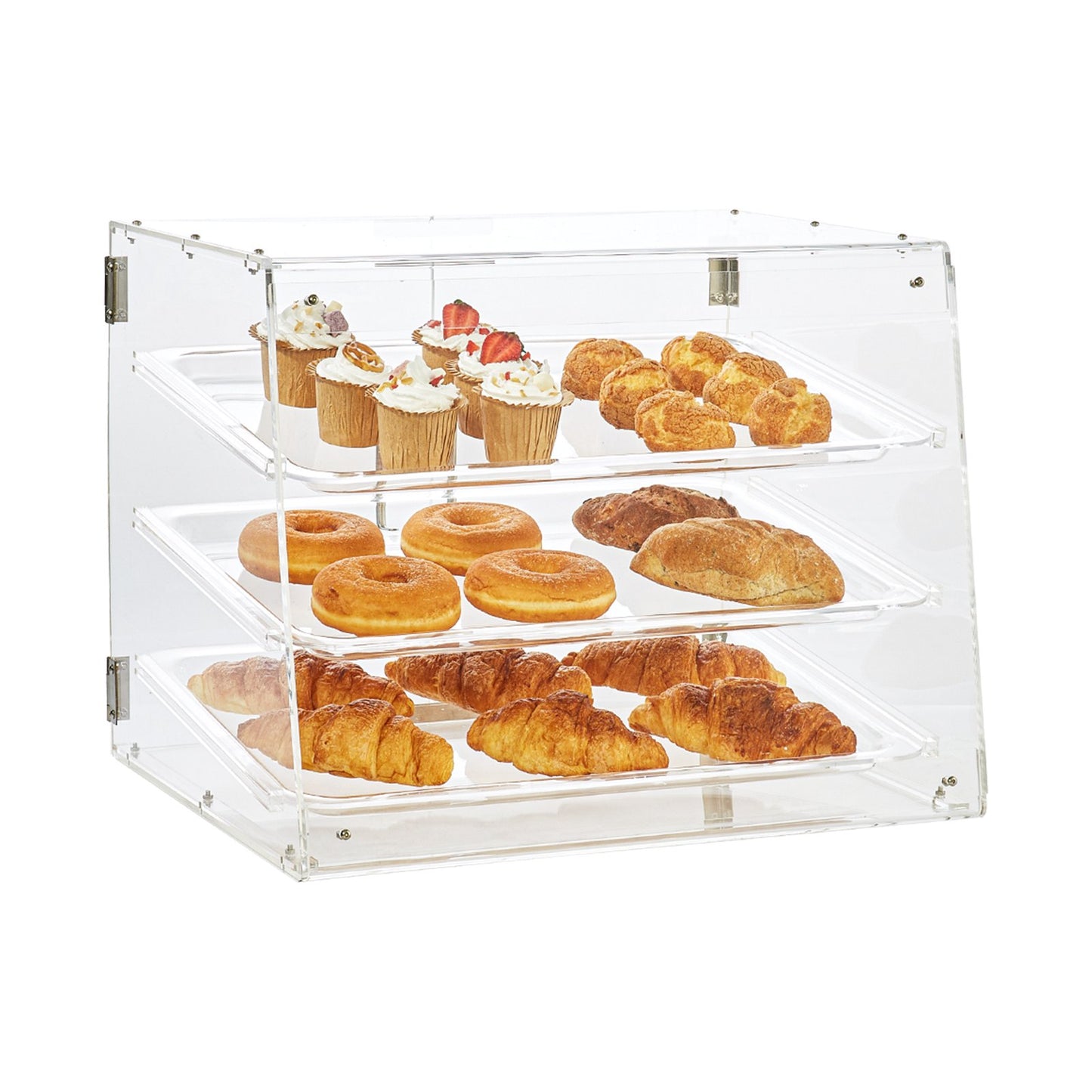 Pastry Display Case, 3-Tier Commercial Countertop Bakery Display Case, Acrylic Display Box with Rear Door Access & Removable Shelves, Keep Fresh for Donut Bagels Cake Cookie, 52.6 x 36.1 x 41.4 cm