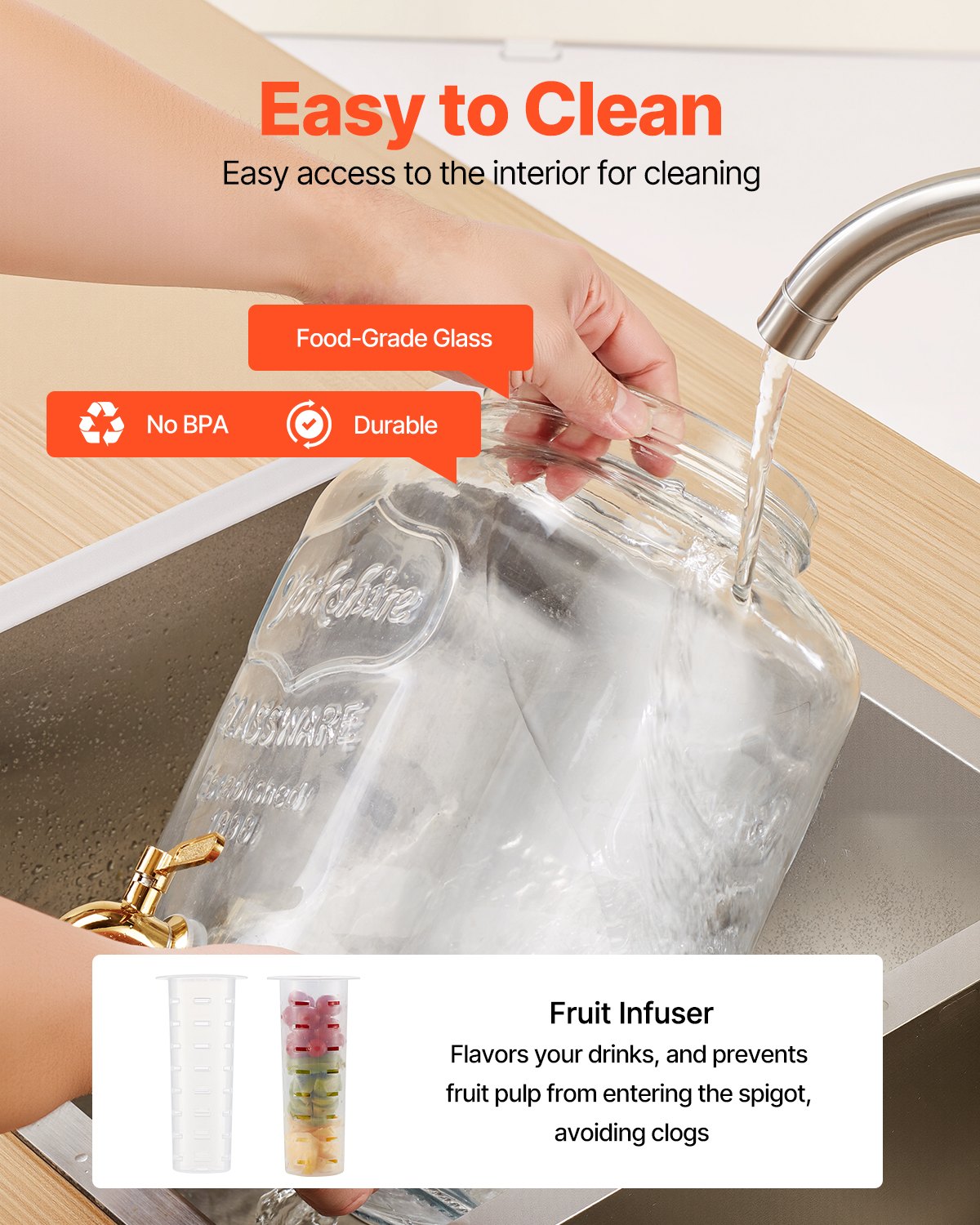 Getränkespender, 2er-Pack 8-Liter-Getränkespender für Partys, Saftspender aus Glas mit Metallständer, Edelstahl-Zapfhahn, Siebeinsatz, Eistee-, Limonaden-, Saft- und Wasserspender für Partys