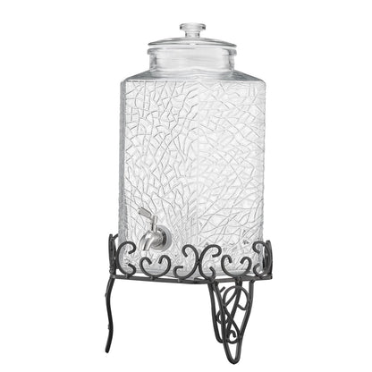 Beverage Dispenser, 10L Drink Dispensers for Parties, Glass Juice Dispenser with Metal Stand, Stainless Steel Spigot, Iced Tea Lemonade Juice Water Dispensers for Parties